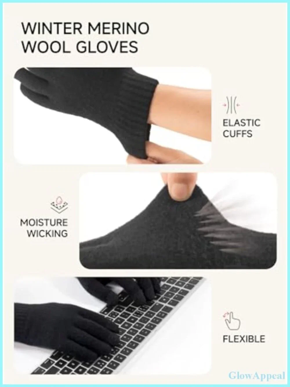 100% Merino Wool Touchscreen Gloves for Men Women